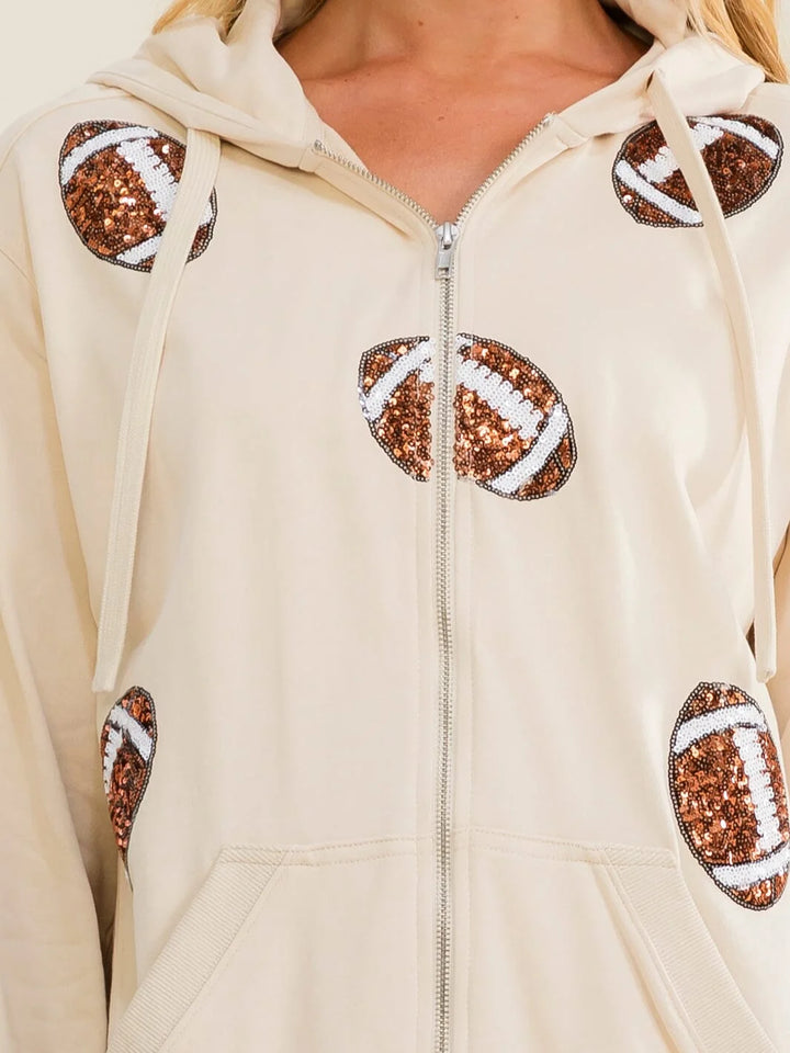 Football Sequin Zip-Up Hoodie