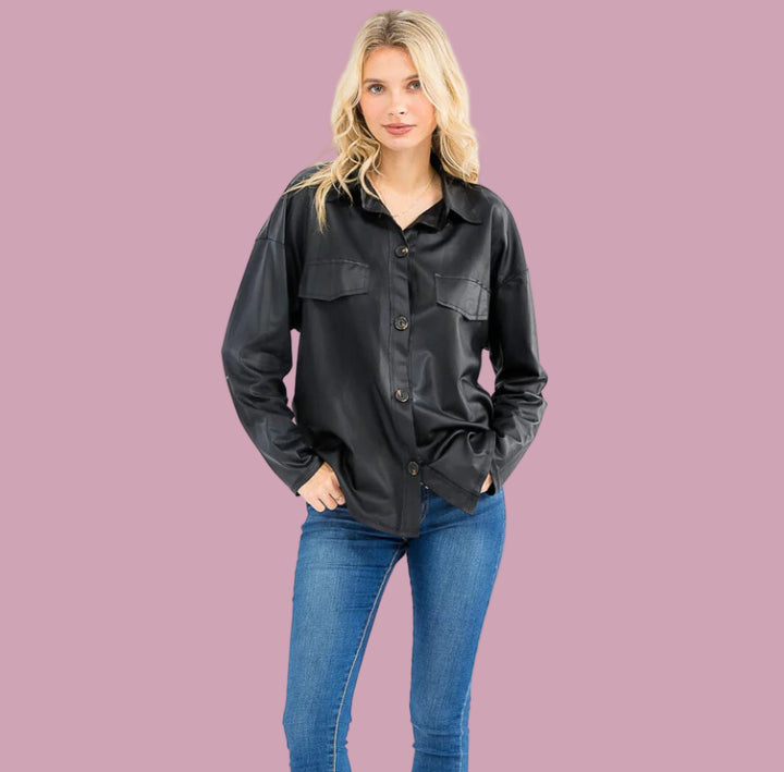 Pleather Button Up Top