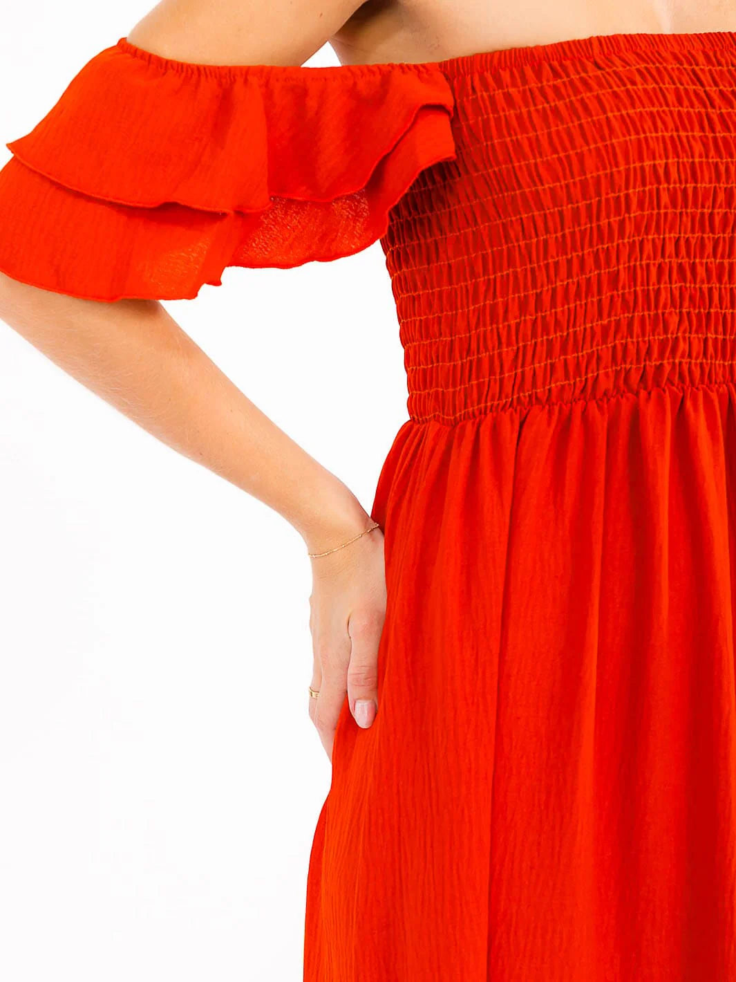 Red Off Shoulder Maxi Dress