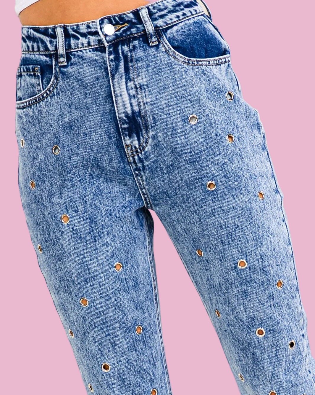 Grommet Boot Cut Jeans
