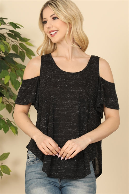 Heather Black Cold Shoulder Shirt