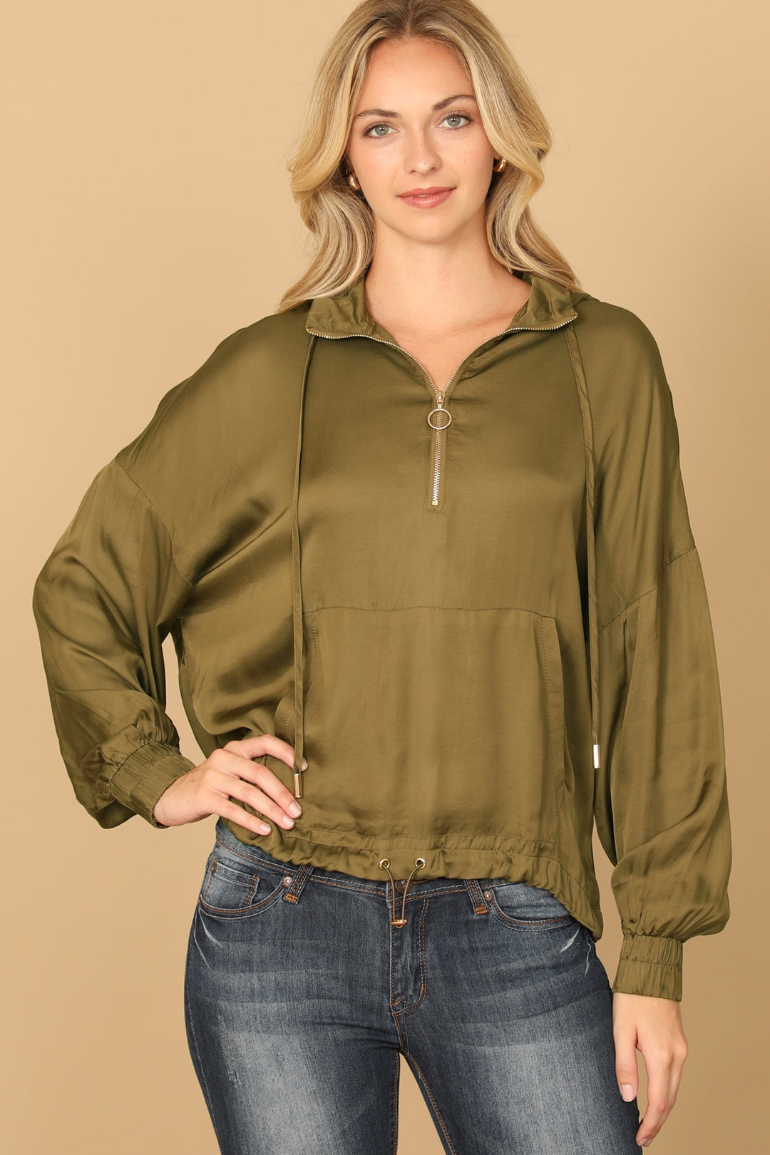 Olive Quarter Zip Hoodie