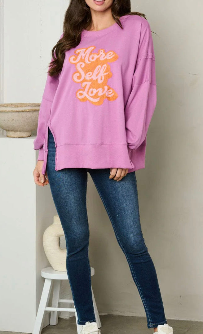 Pink Self Love Slit Sweatshirt