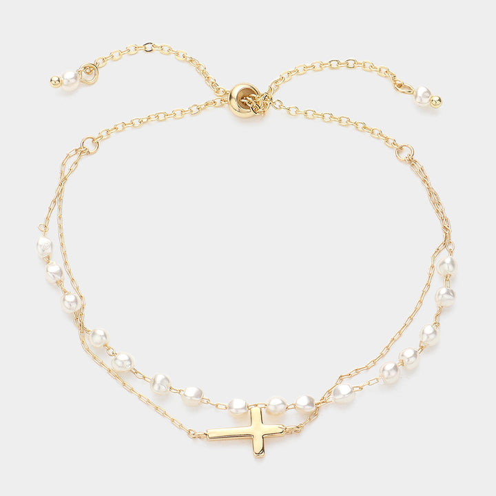 Pearl Cross Layered Bracelet