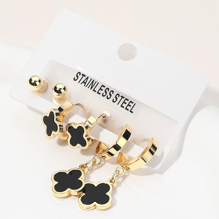 Quatrefoil Black Earring Trio