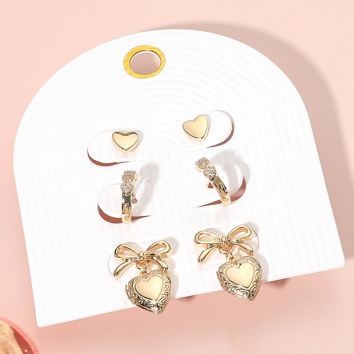 Gold Heart Earring Set
