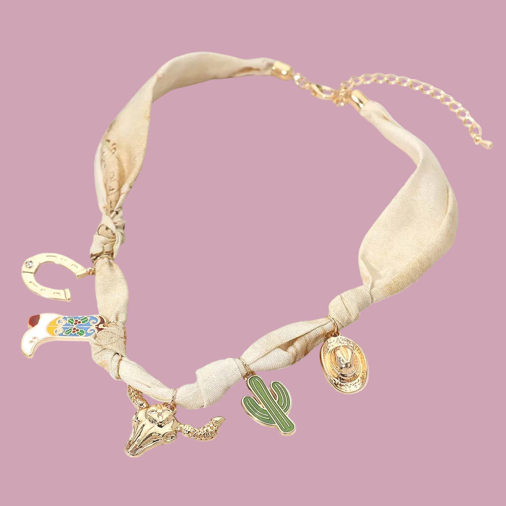 Western Floral Tan Scarf Necklace