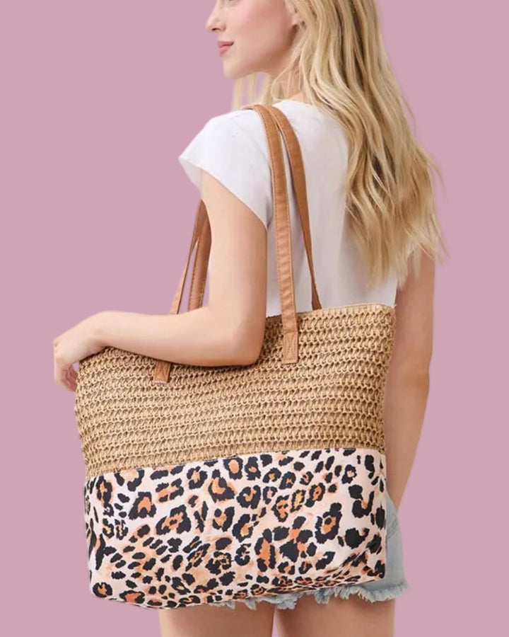Leopard Straw Tote