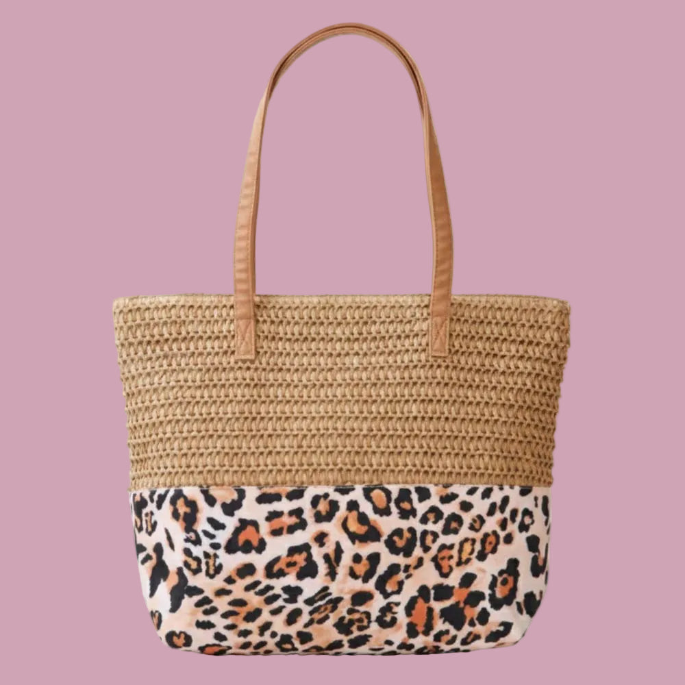 Leopard Straw Tote