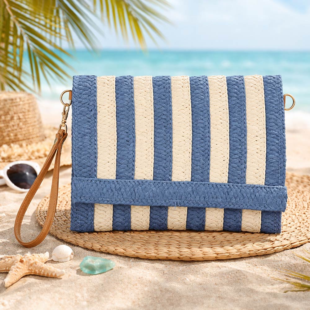Blue Woven Striped Clutch