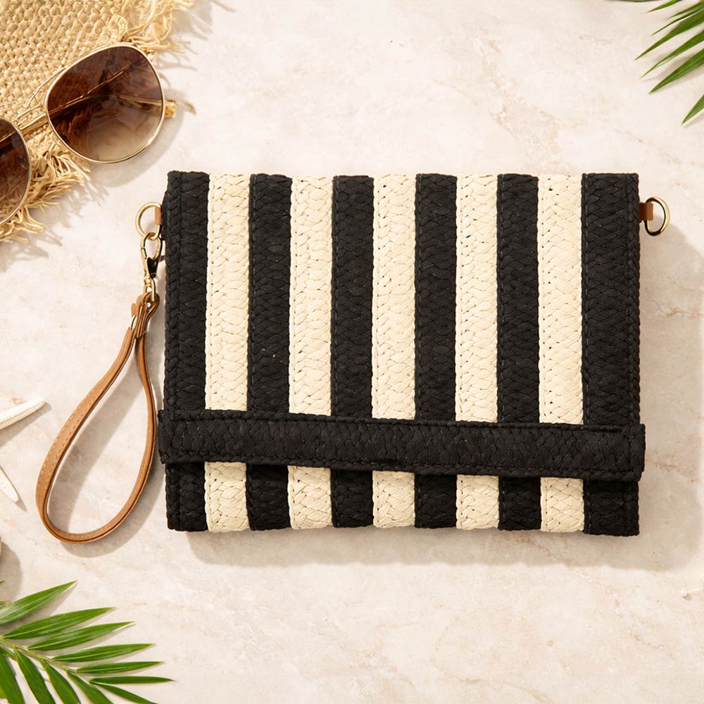 Black Woven Striped Clutch