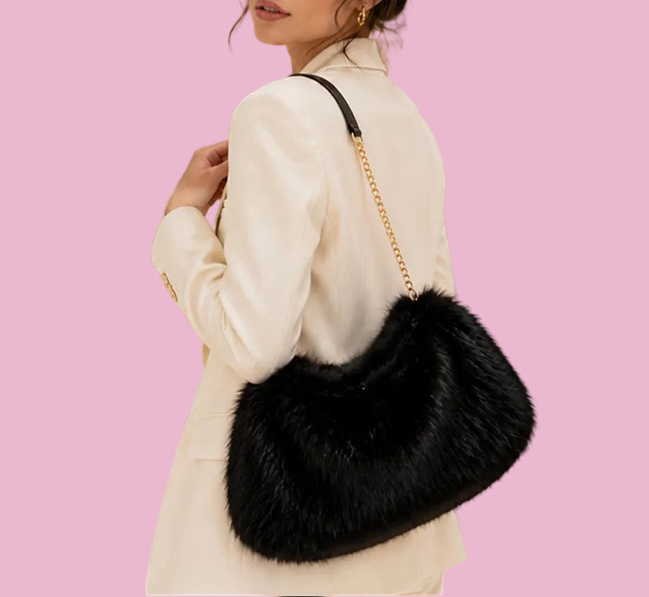 Black Fuzzy Chain Purse