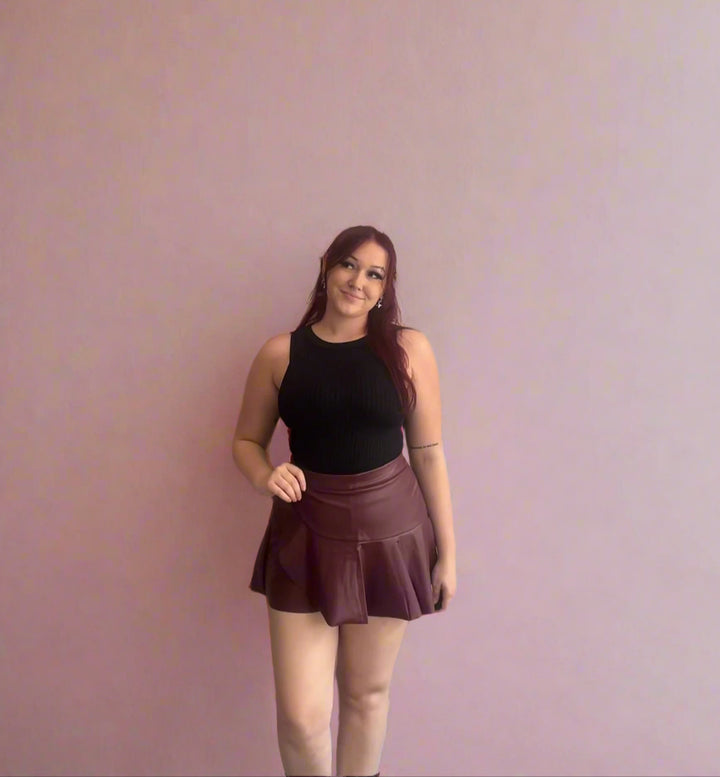 Burgundy Pleather Skort