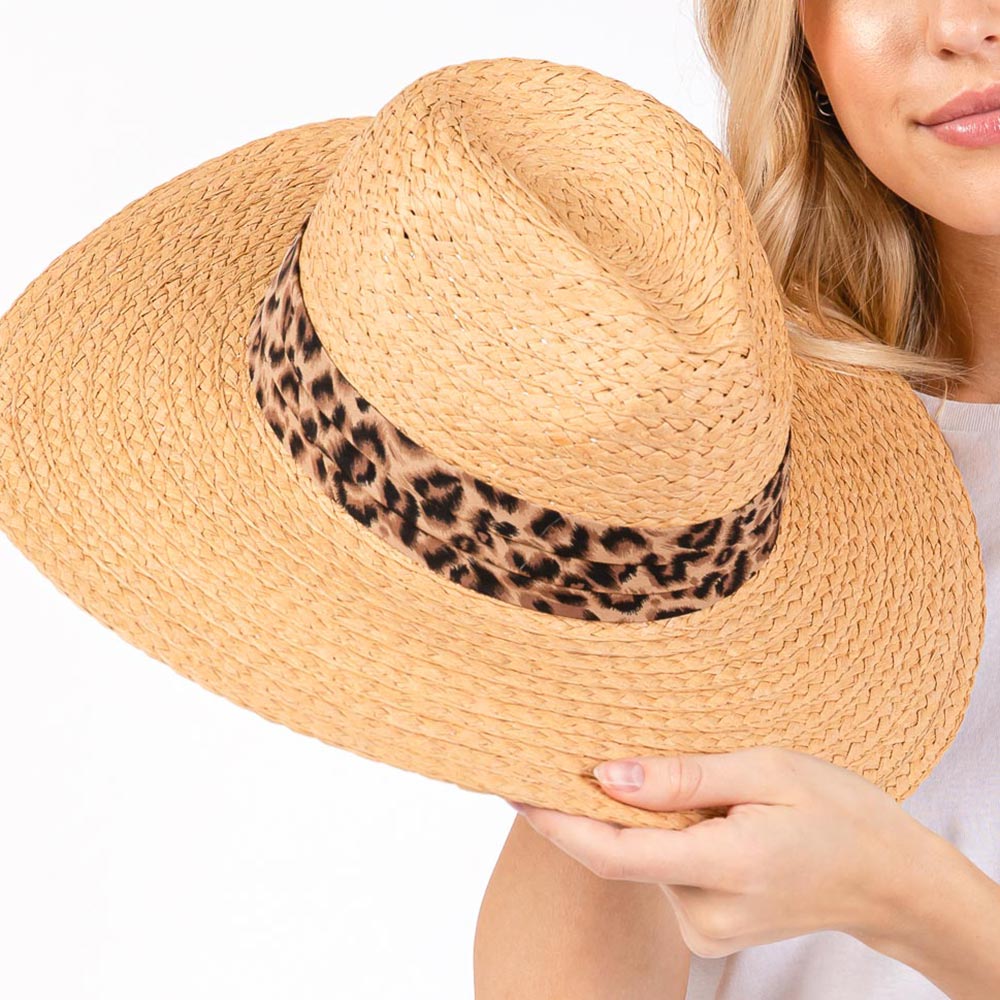 Leopard Ribbon Straw Hat