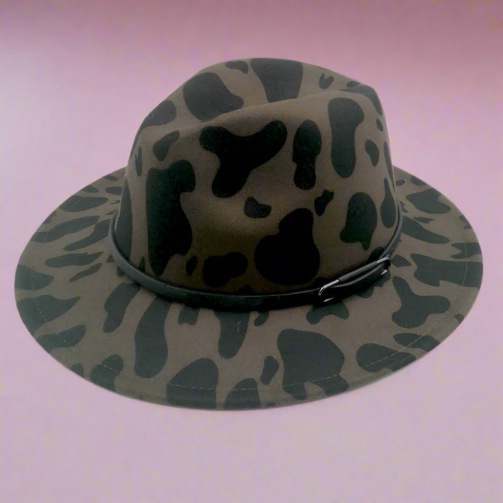 Black Cow Print Fedora - Main Image