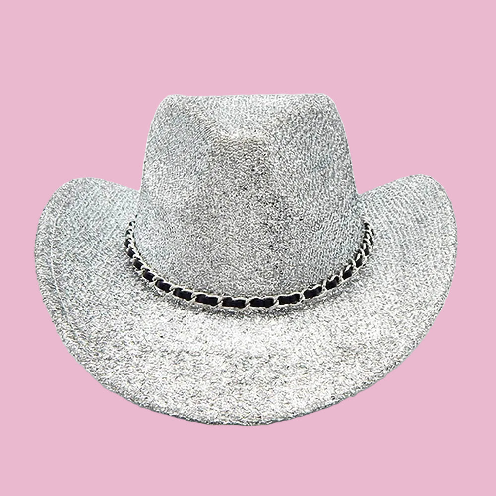 Silver Glitter Cowboy Hat