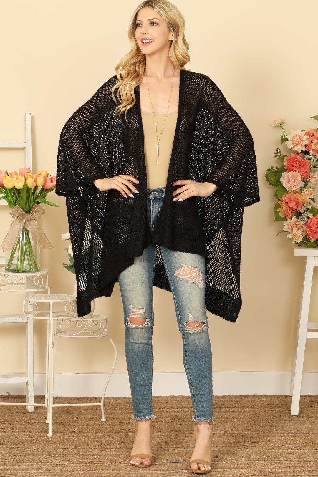 Black Mesh Crochet Cardigan