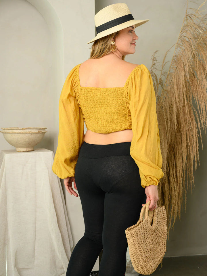 Plus Ruched Puff Sleeve Crop