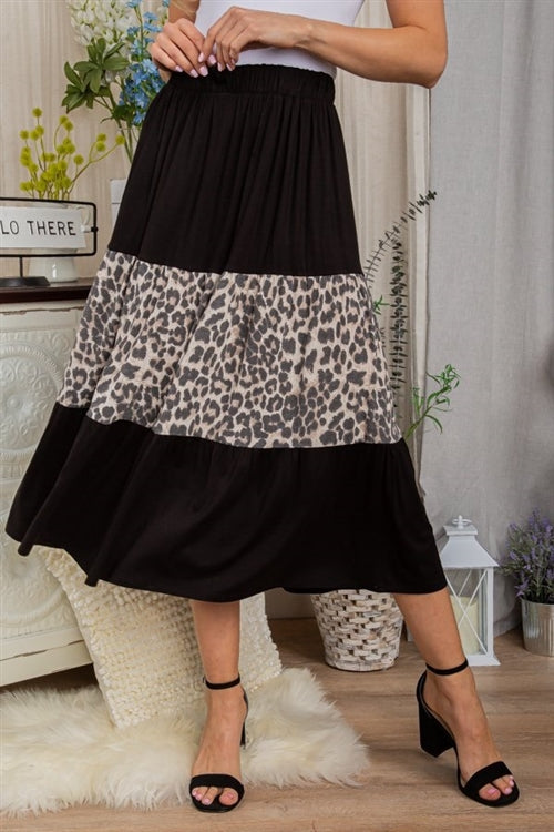 Leopard Black Midi Skirt