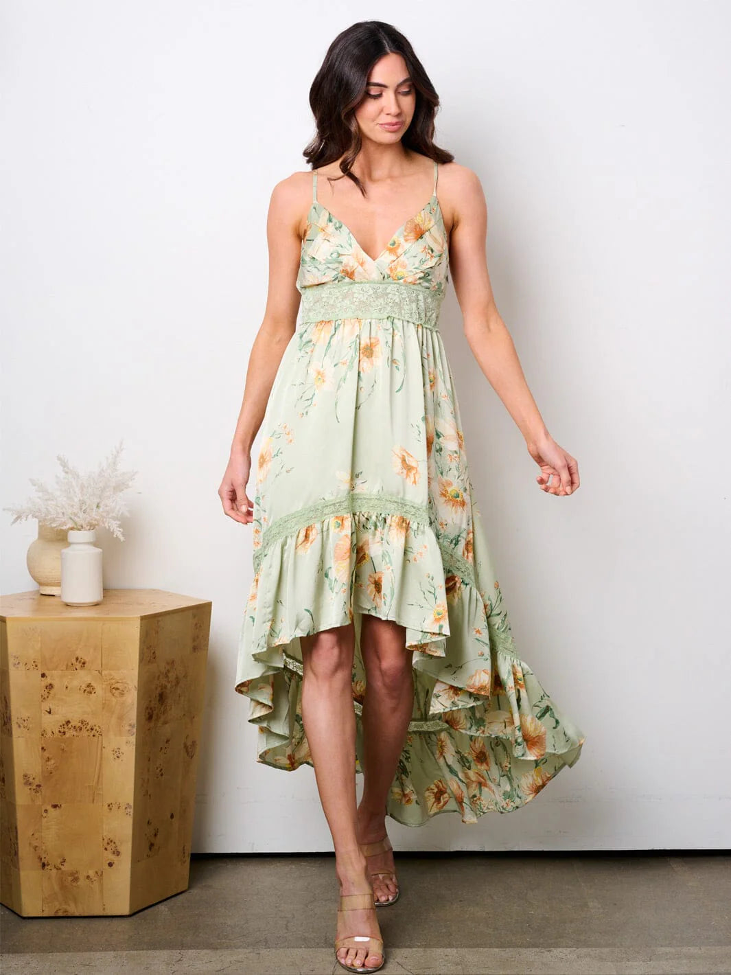 Sage Floral High Low Dress