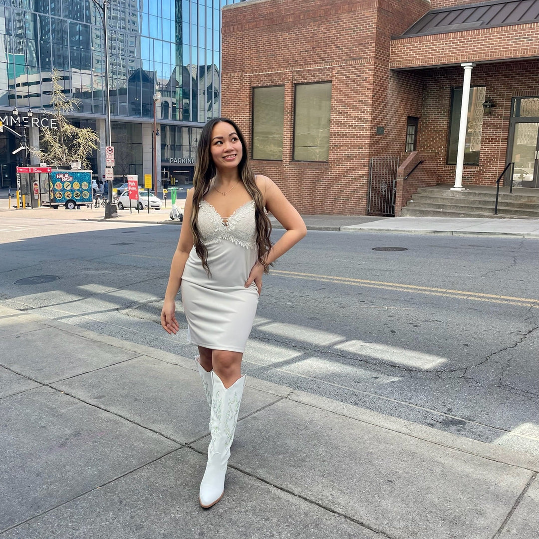 White Lace Top Cami Dress