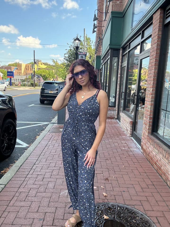 Navy Leopard Jumpsuit