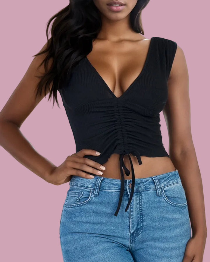 V Neck Ruched Top