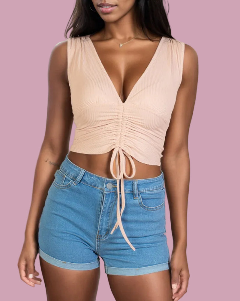 V Neck Ruched Top