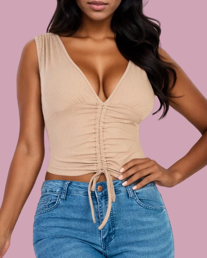 V Neck Ruched Top