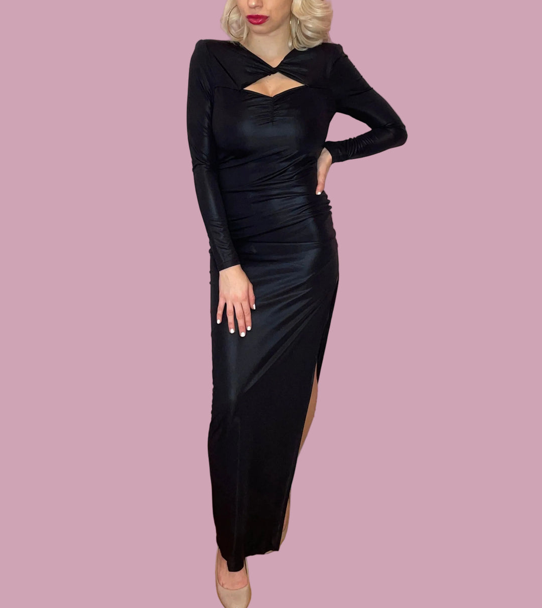 metallic long sleeve dress Metallic Long Sleeve Gown | Formal Maxi Dress
