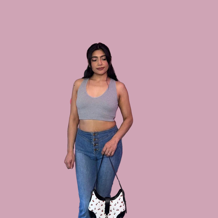 Ribbed V-Neck Crop