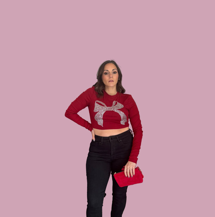 Ruby Ribbon Rhinestone Top