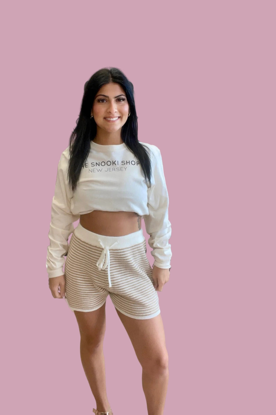 Tan Stripe Knit Shorts