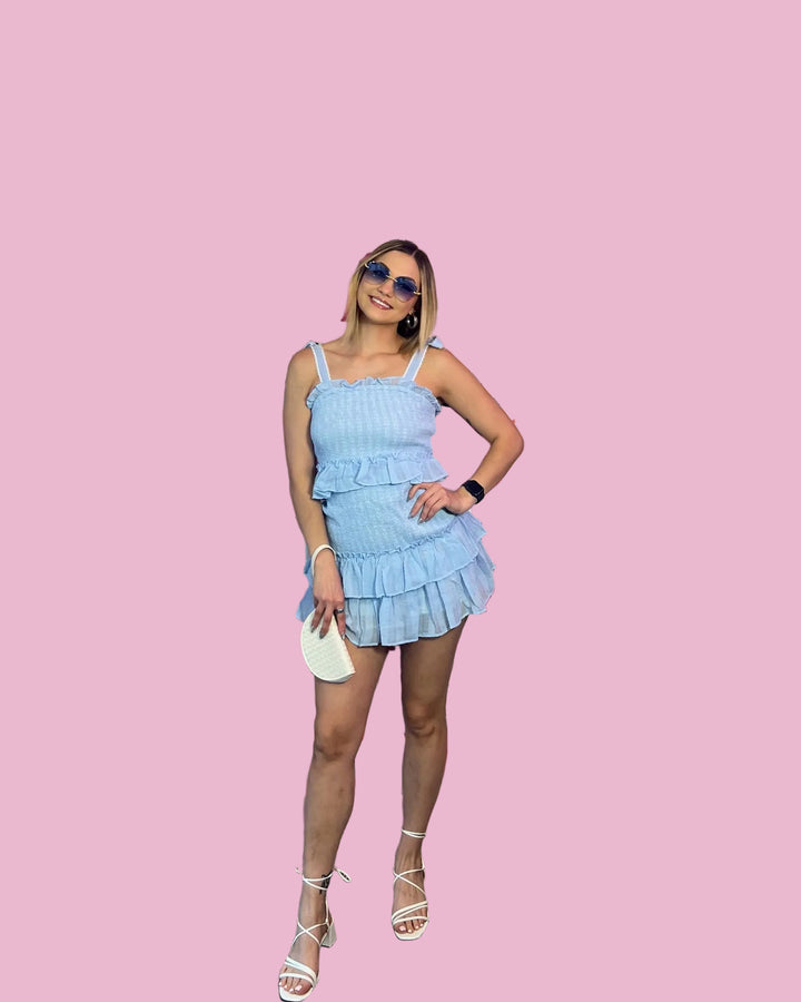 Blue Ruffle Mini Dress