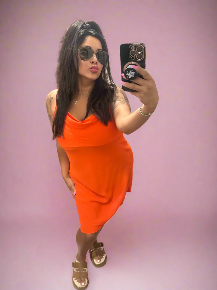 Orange Cami Cowl Neck Dress