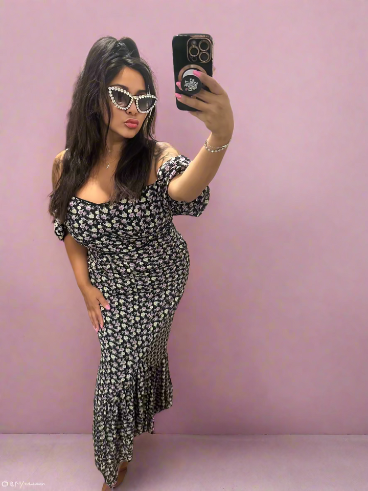 Black Floral Off Shoulder Maxi