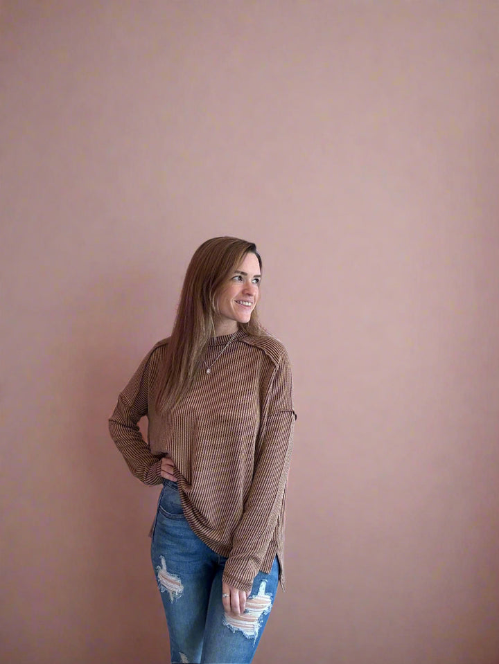 Camel Ribbed Long Sleeve