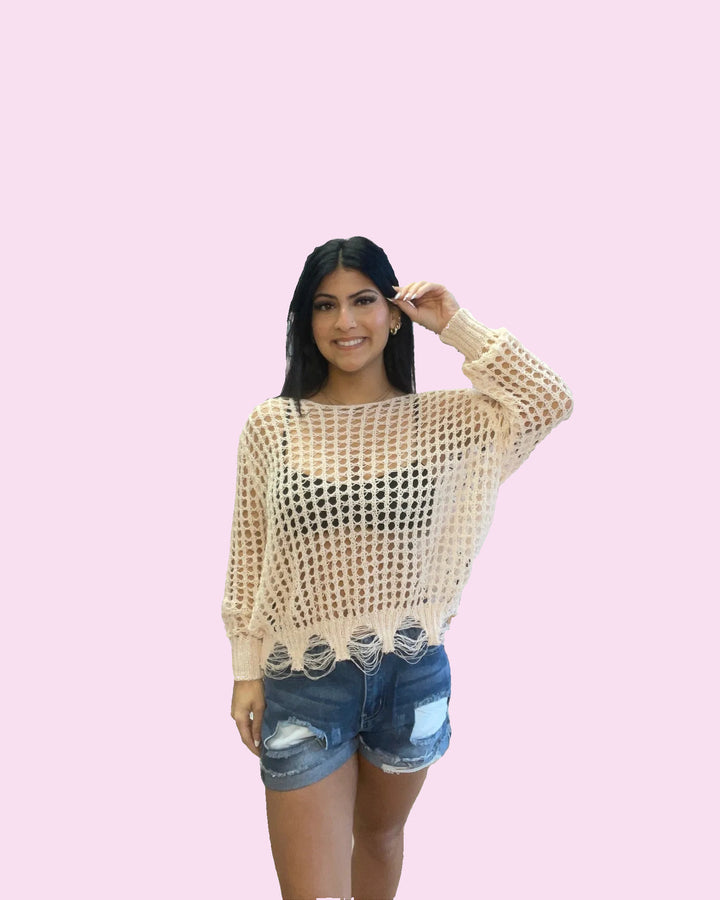 Distressed Crochet Top