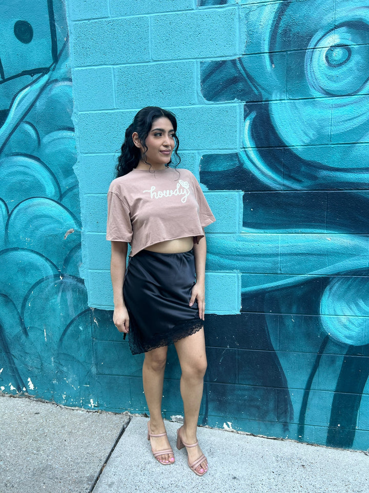 Black Satin Lace Skirt