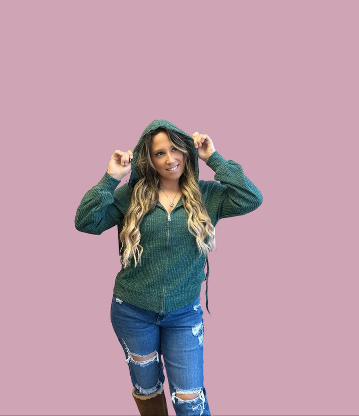Ribbed Hooded Zip Up