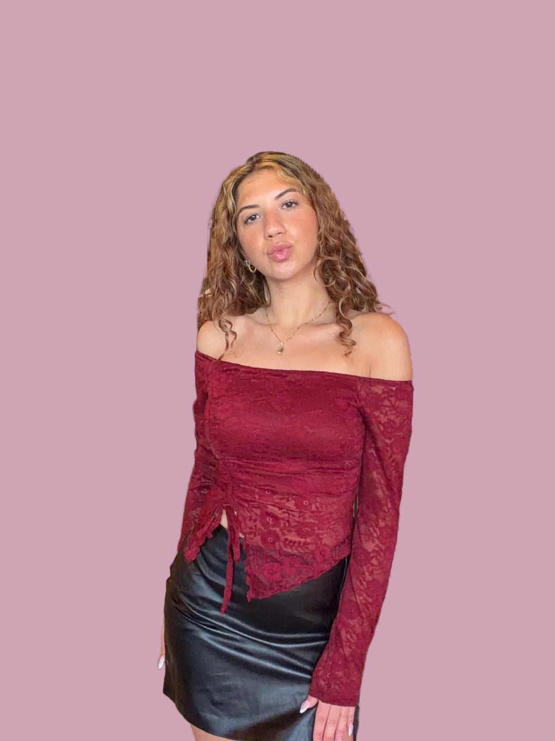 Merlot Lace Side Tie Crop