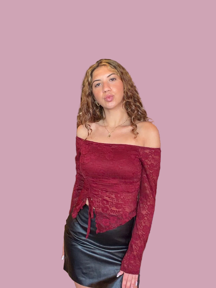 Merlot Lace Side Tie Crop