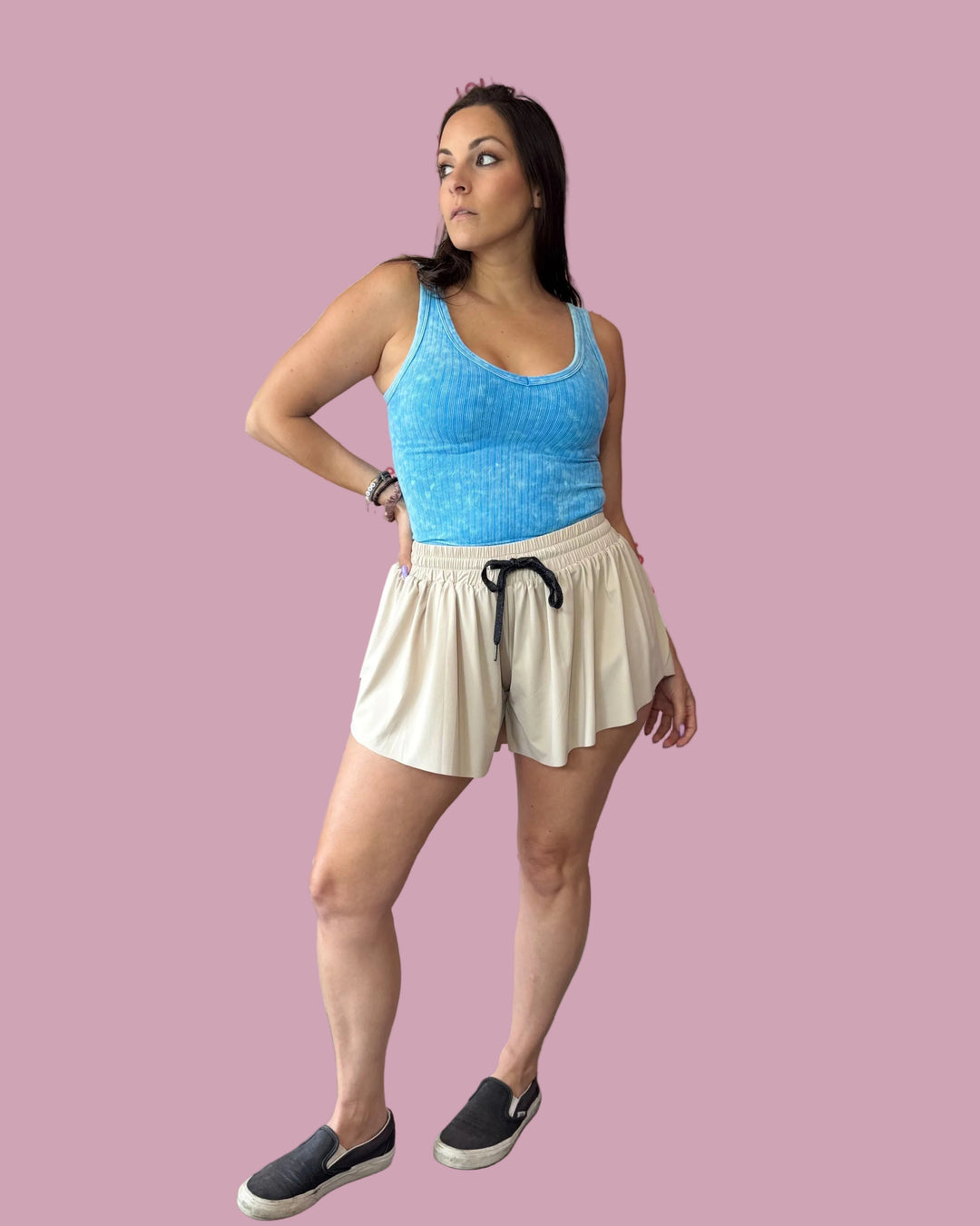 Washed V-Neck Ribbed Tank