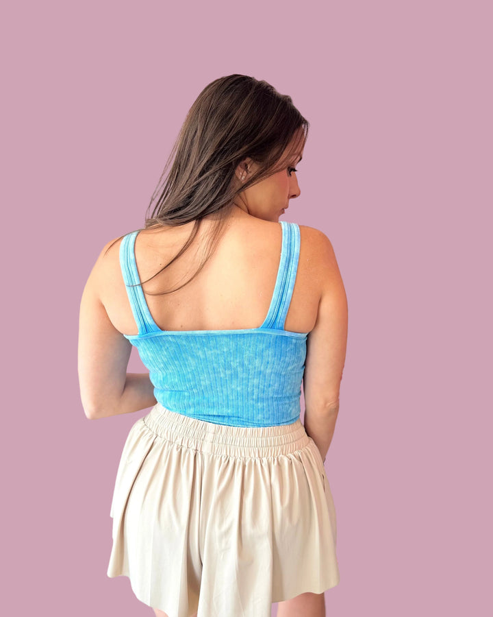 Washed V-Neck Ribbed Tank