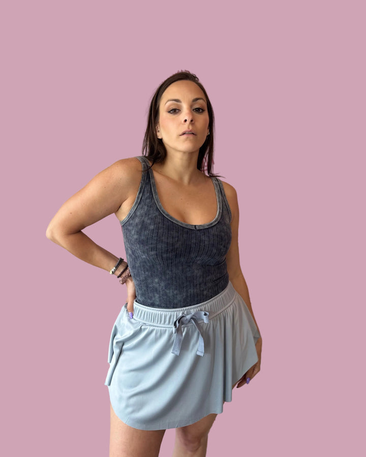 Washed V-Neck Ribbed Tank