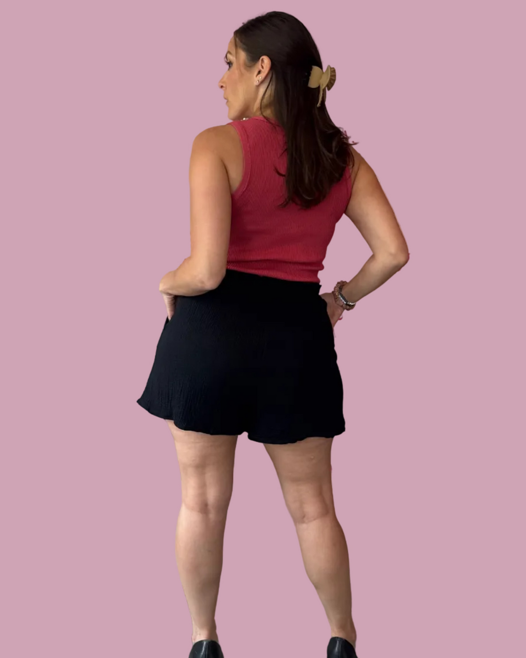 Black Elastic Waist Shorts