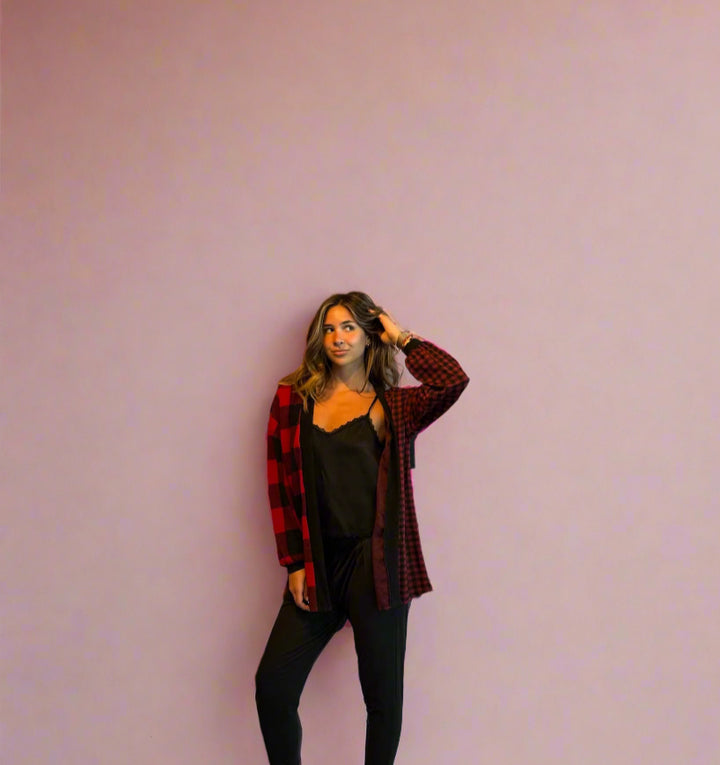 Mixed Checkered Cardigan