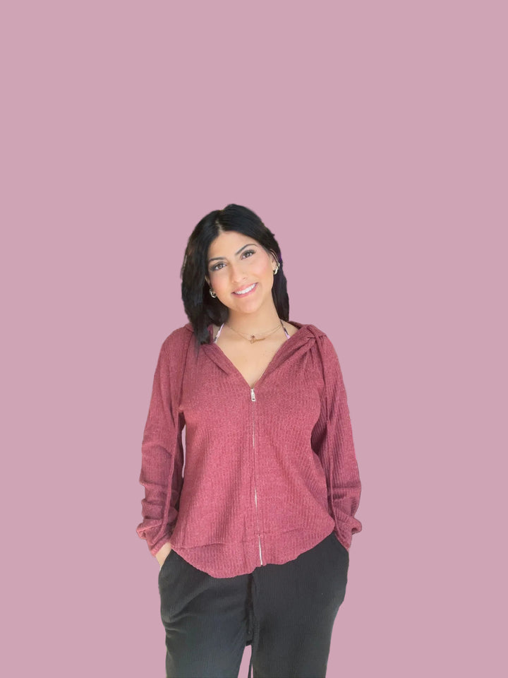 Ribbed Hooded Zip Up