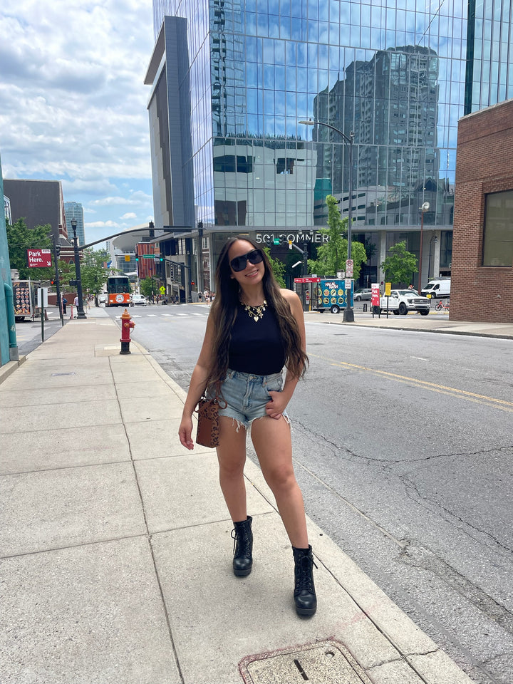 Studded Denim Mini Shorts