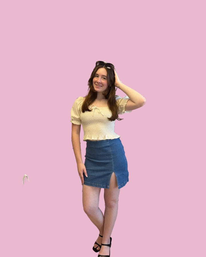 Blue Denim Slit Skirt